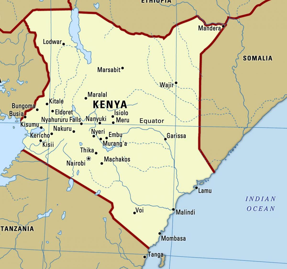 mapa Keni s městy