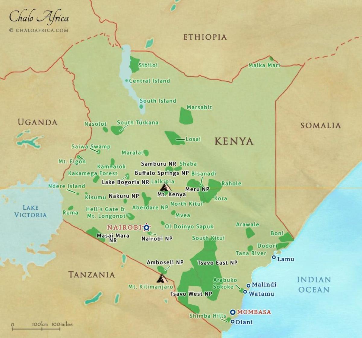 mapa Keni národní parky a rezervy