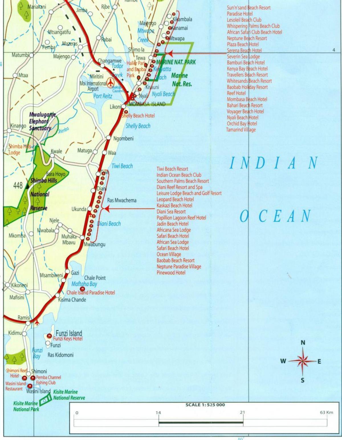 mapa Keňské pobřeží