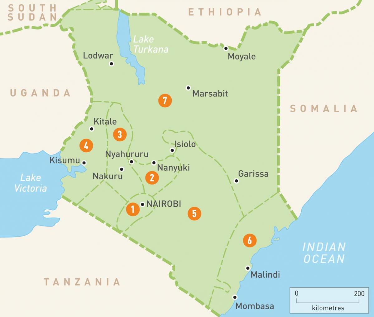 mapa Keni ukazuje provincií