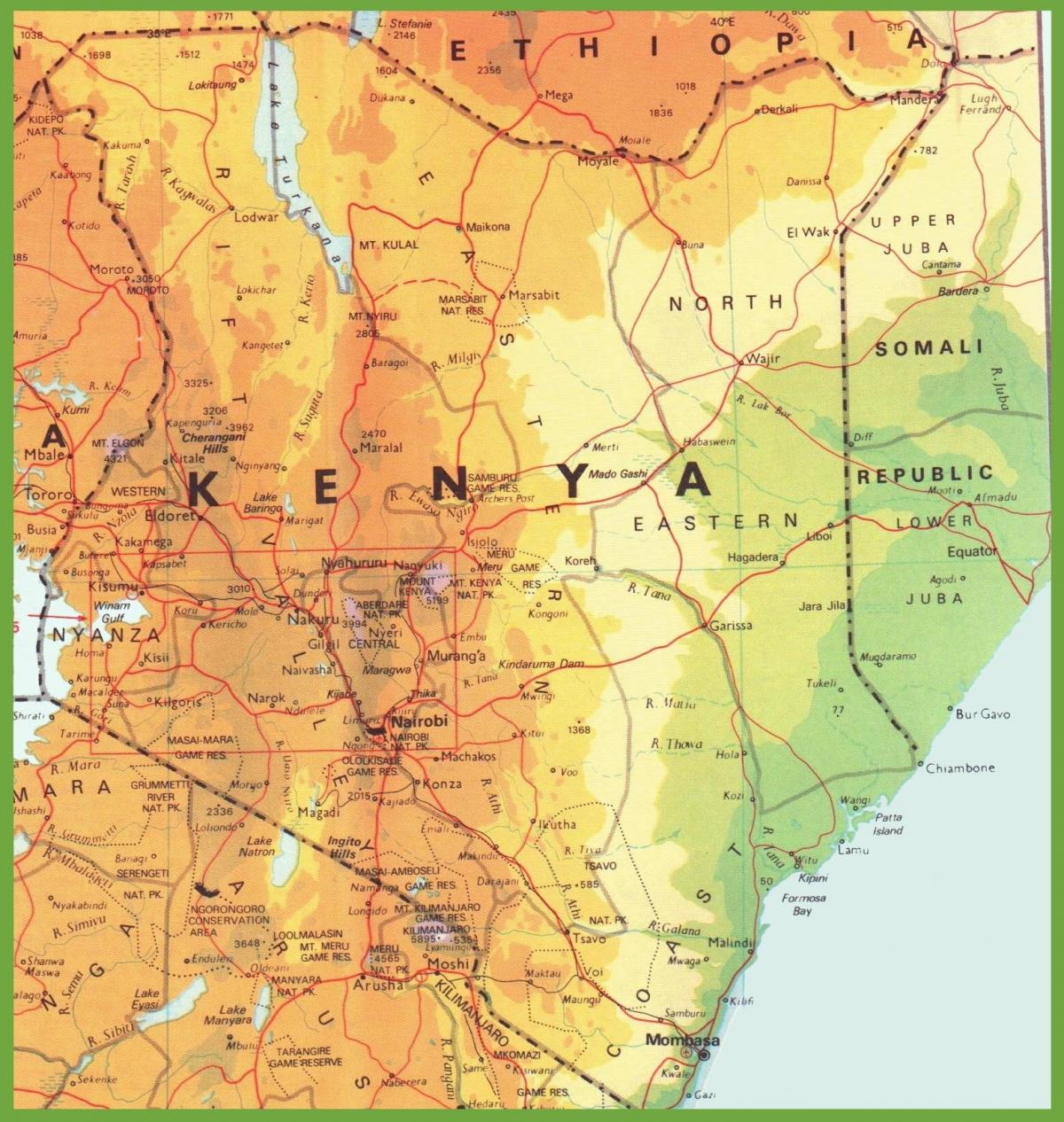 Keňa silniční sítě mapa