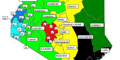 Mapa 47 okresů v Keni 
