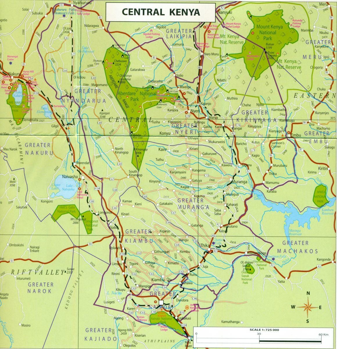 mapa střední Keni