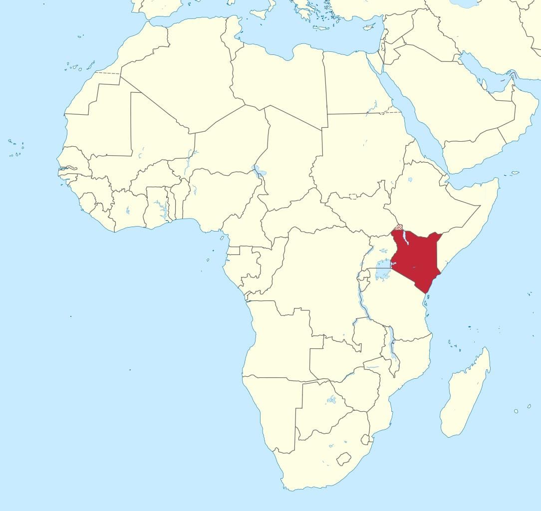 mapa afriky s Keňou zvýrazněny