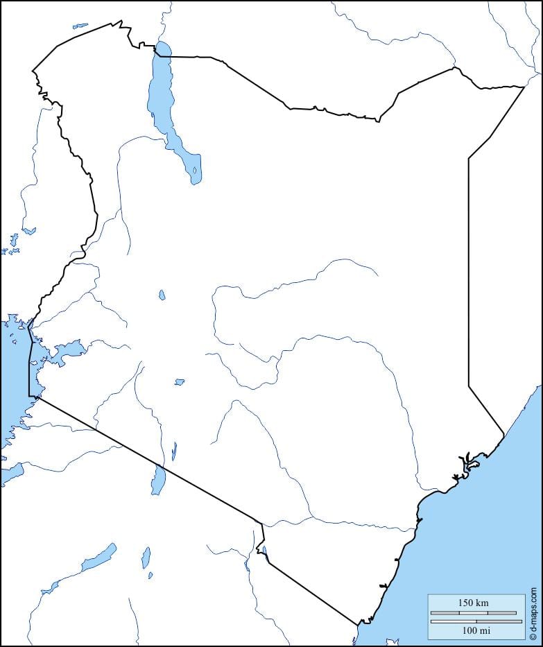 mapa slepá mapa Keni