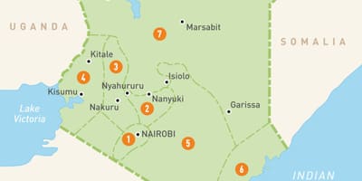 Mapa Keni regionů